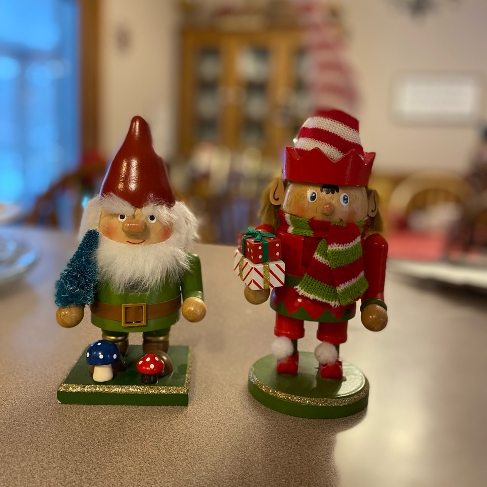 Festive Wooden Nutcracker and Gnome Set - Red and Green